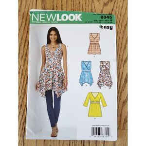 Newlook 6345 Pattern A Womens 10-22 V Neck Wrap Handkerchief Hem Top New Uncut